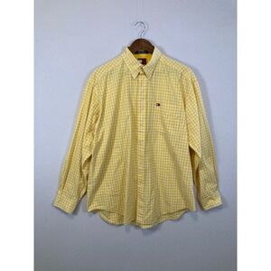 Tommy Hilfiger Button Down Shirt Mens Large Yellow White Gingham Check Cotton